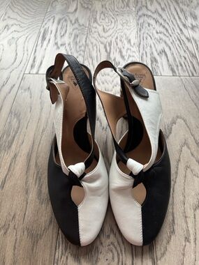John Fluevog Nancy Women's Two-Tone Black & White Slingback Heels